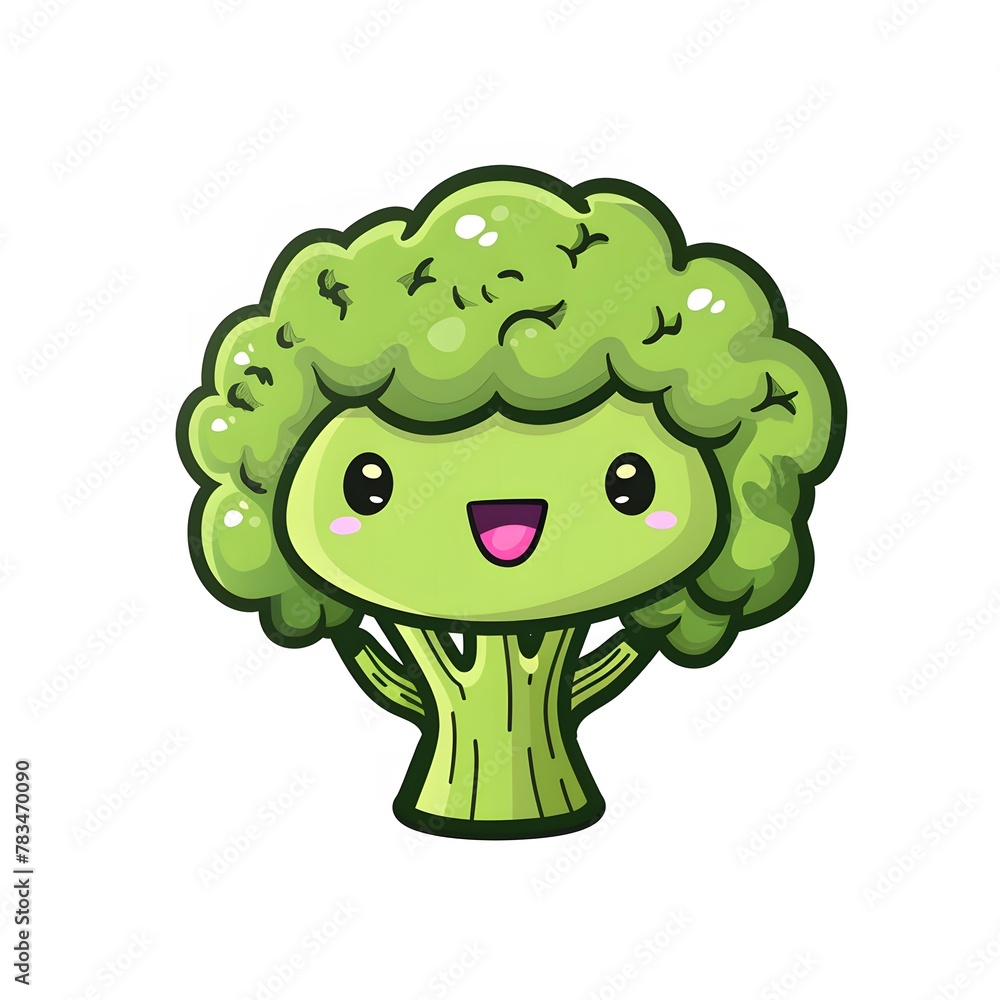 Cute and Happy broccoli Character in Simple Cartoon Style

