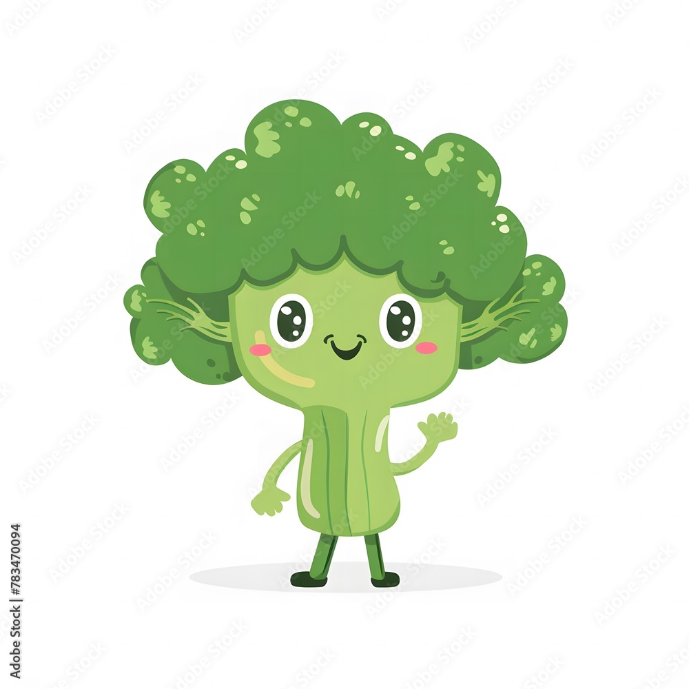Cute and Happy broccoli Character in Simple Cartoon Style

