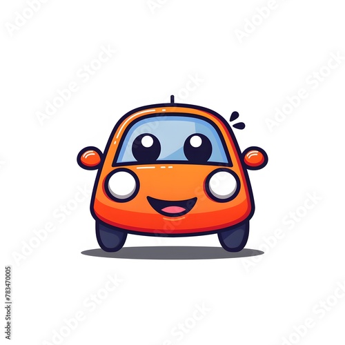 Cute and Happy car Character in Simple Cartoon Style