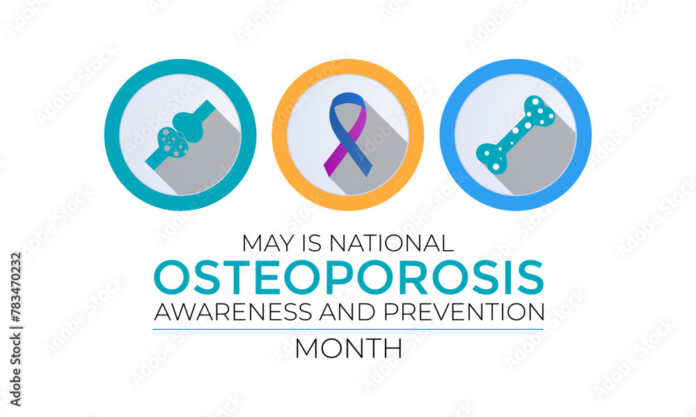 National Osteoporosis awareness and prevention month observed each year in May Banner, card, poster with text inscription. Vector illustration