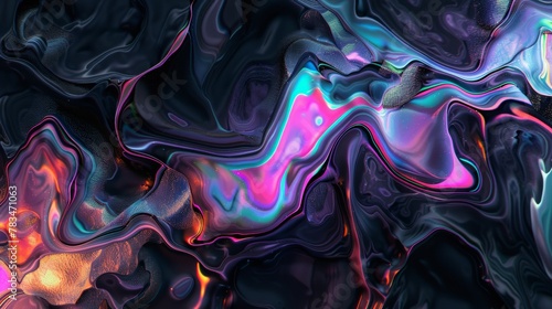 iridescent fluid shapes, on black background, psychedelic art, fractalpunk, glitchy digital collage