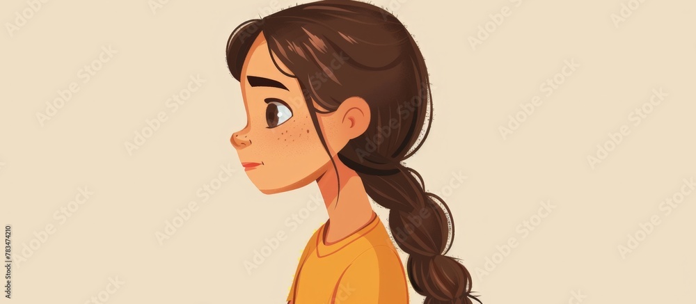 Girl with a ponytail and yellow shirt depicted in a cartoon style Girl with a ponytail and yellow shirt depicted in a cartoon style