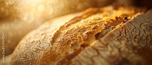 Sourdough loaf, crusty exterior, close-up, warm oven light, detailed texture
