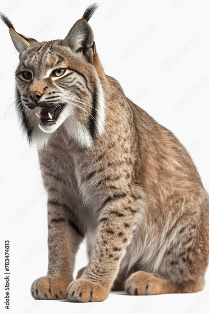 Fototapeta premium Lynx, Bobcats, Lynx Cub, on White Background