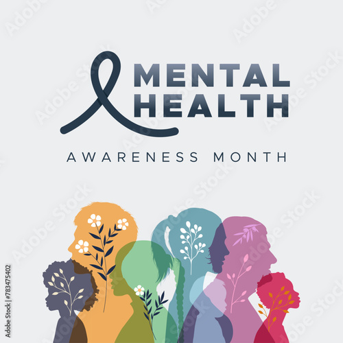 Mental Health Awareness Month. in May. Take care of your body, take care of your health and mind. Increase awareness of mental health. Control and protection. Prevention campaign