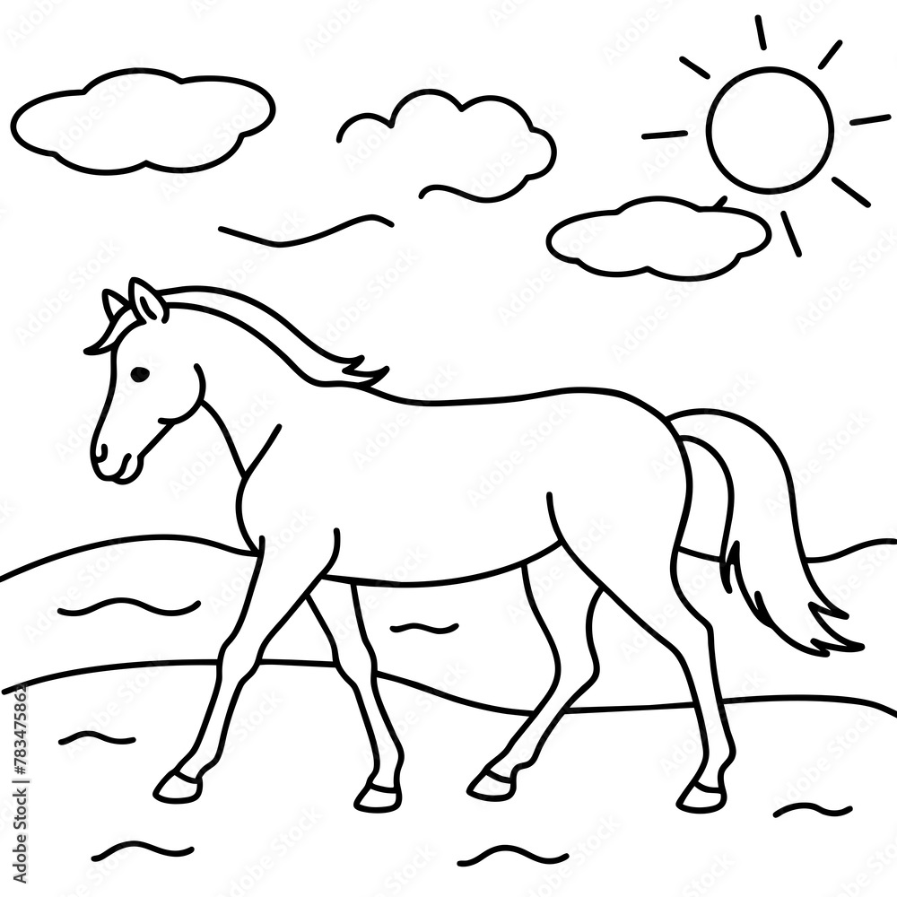 horse walks along the seashore colouring page
horse walks along the seashore colouring page
