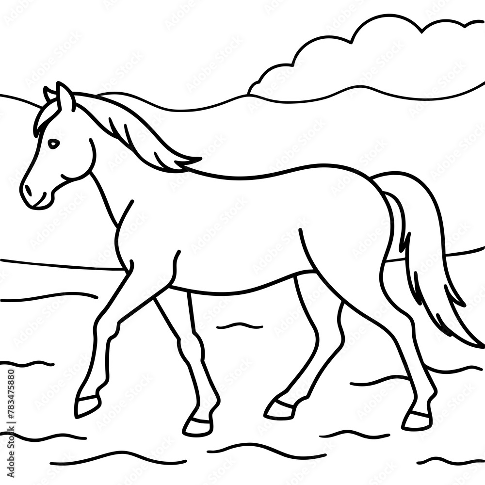 horse walks along the seashore colouring page.
horse walks along the seashore colouring page.