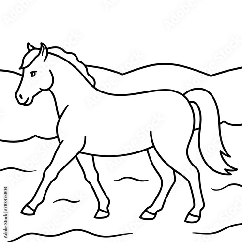         horse walks along the seashore colouring page
