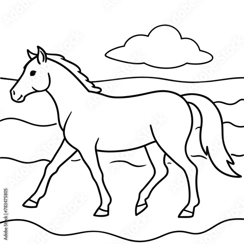         horse walks along the seashore colouring page
