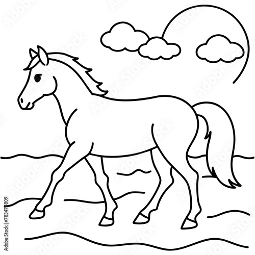         horse walks along the seashore colouring page
