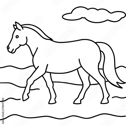        horse walks along the seashore colouring page
