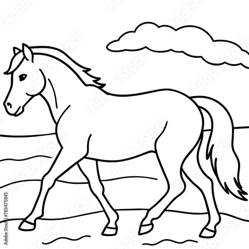         horse walks along the seashore colouring page
