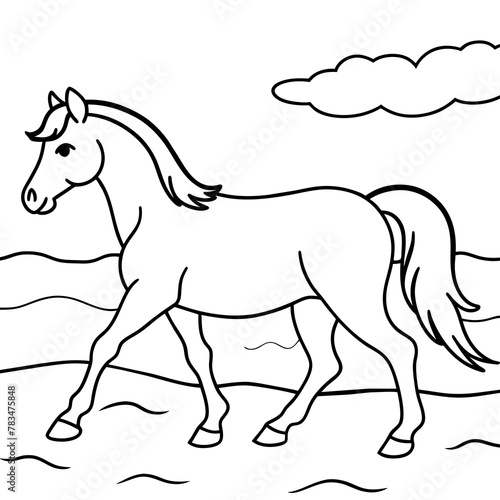         horse walks along the seashore colouring page
