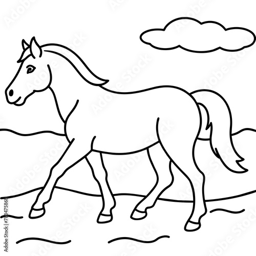         horse walks along the seashore colouring page.
