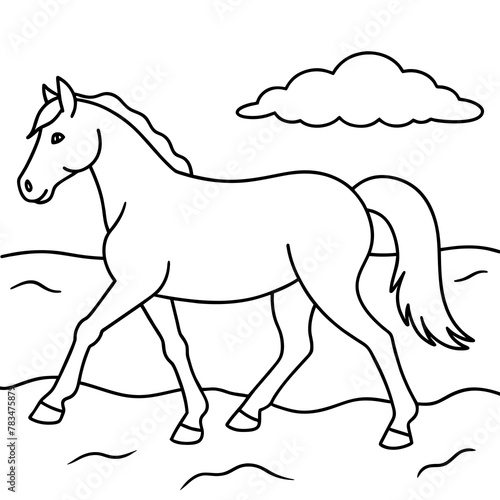         horse walks along the seashore colouring page.
