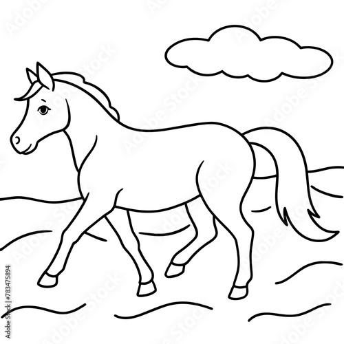         horse walks along the seashore colouring page.
