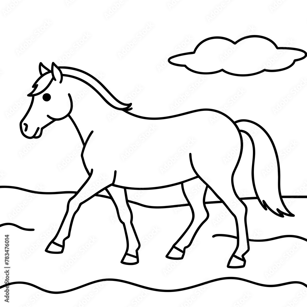 Horse walks along the seashore colouring page.
Horse walks along the seashore colouring page.