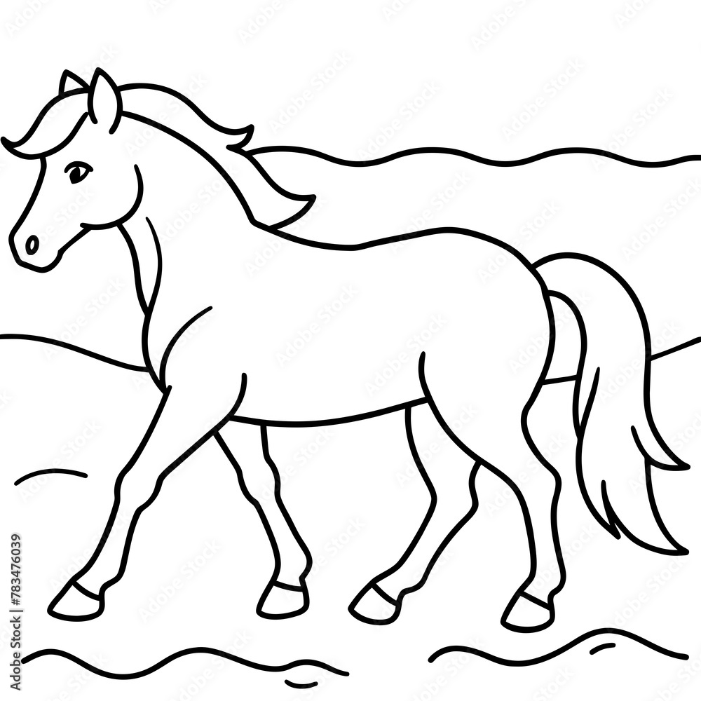 Horse walks along the seashore colouring page.
Horse walks along the seashore colouring page.