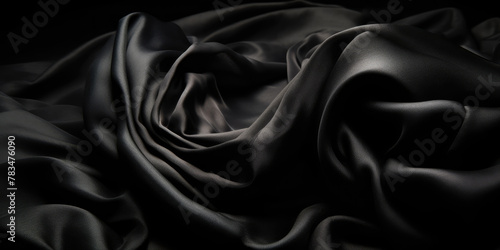 Black satin background. Silk fabric texture