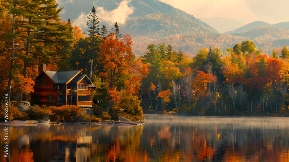 Serene Autumn Splendor: A Captivating Display of New Hampshire's Natural Attractions - obrazy, fototapety, plakaty 