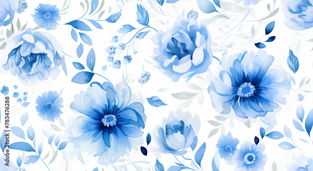 Fototapeta A seamless pattern of blue floral designs