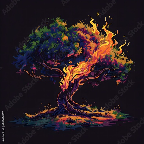 illustration of A Fiery Tree Against a Dark Night