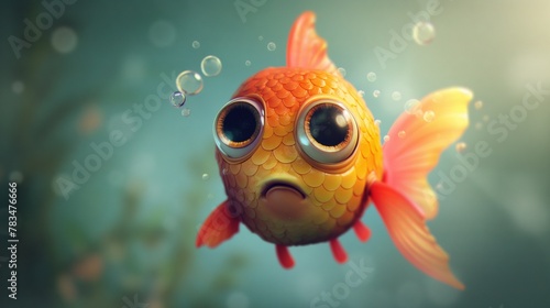 Sorrowful Swim A Little Sad Kawaii Goldfish Floating in Air