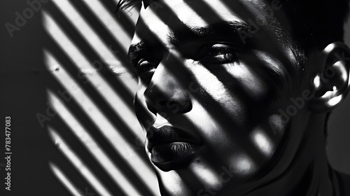 Elegant Black and White Portrait of a man from blinds