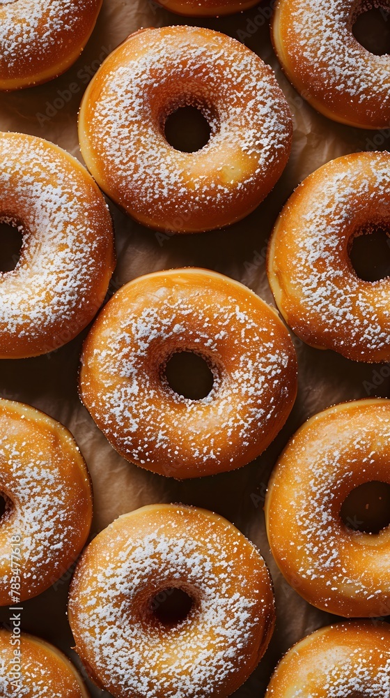 A delicious platter of golden brown donuts dusted with powdered sugar A delicious platter of golden brown donuts dusted with powdered sugar