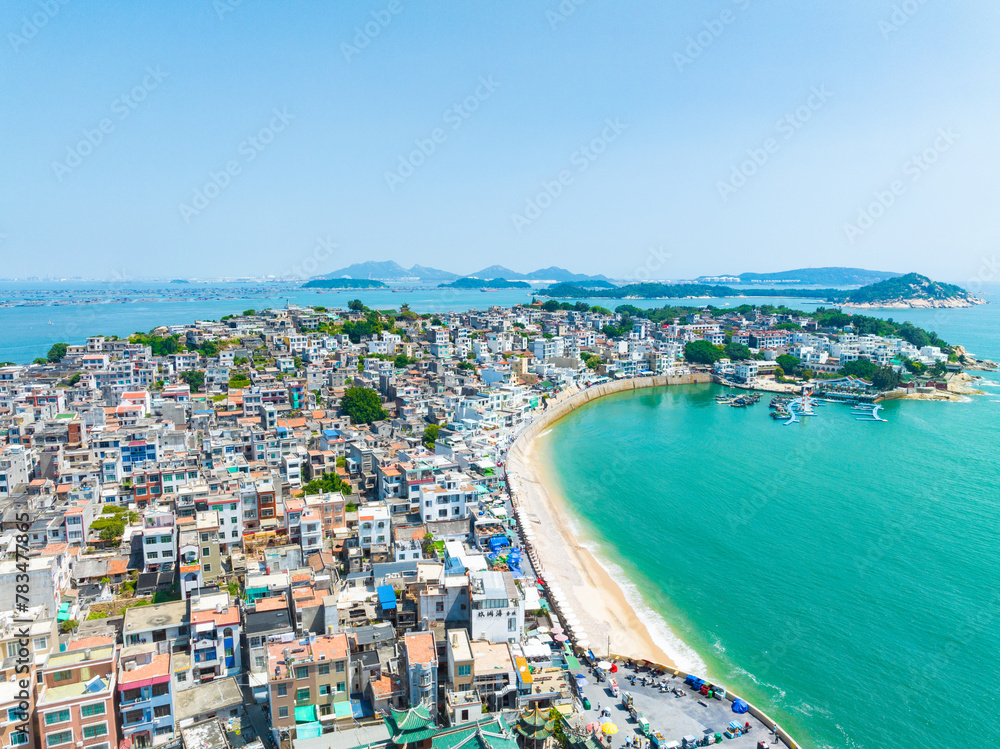 Aerial photography of the fishing village on the coast of Dongshan Island, Zhangzhou, Fujian, China