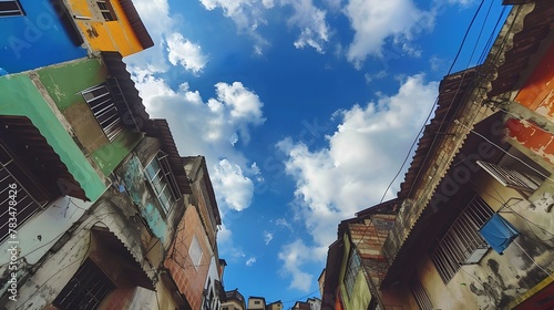 a favela in São Paulo Brazil with a big blue sky