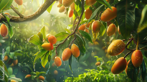 Under a mango tree, a wanderer delights in the succulent sweetness of the fruit.