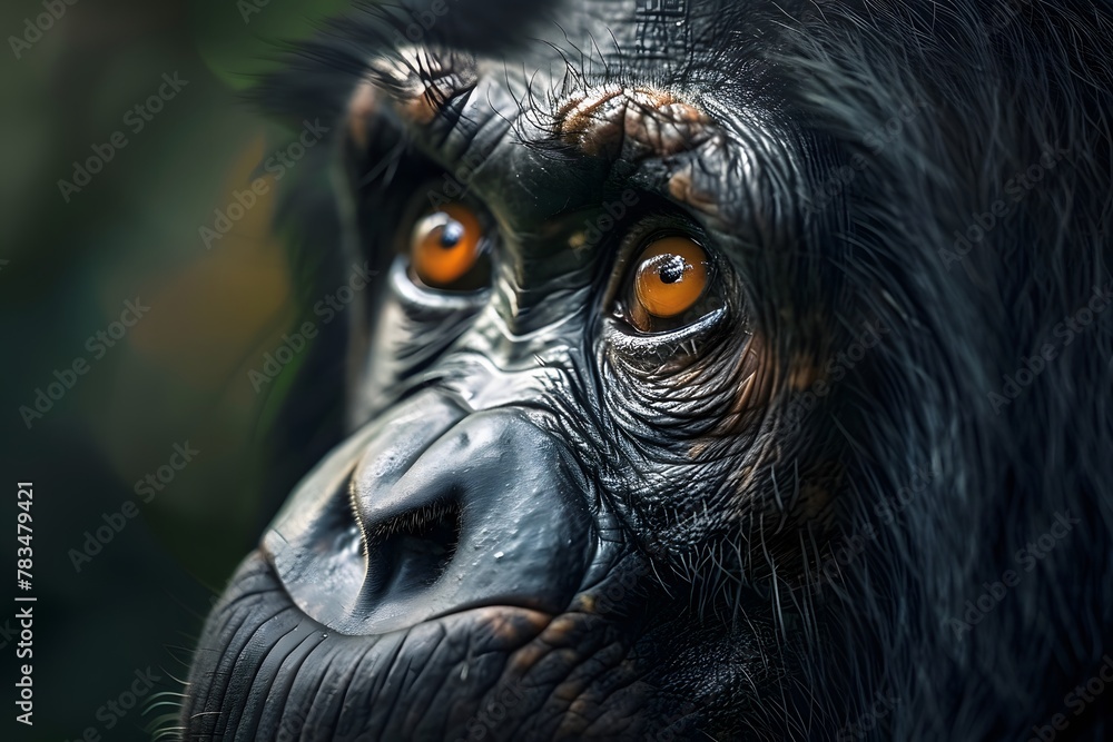 Close-up of a Thoughtful Chimpanzee in a Lush Rainforest Close-up of a Thoughtful Chimpanzee in a Lush Rainforest