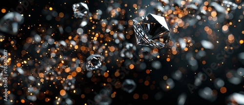 Gleaming diamonds scattered, rich black background