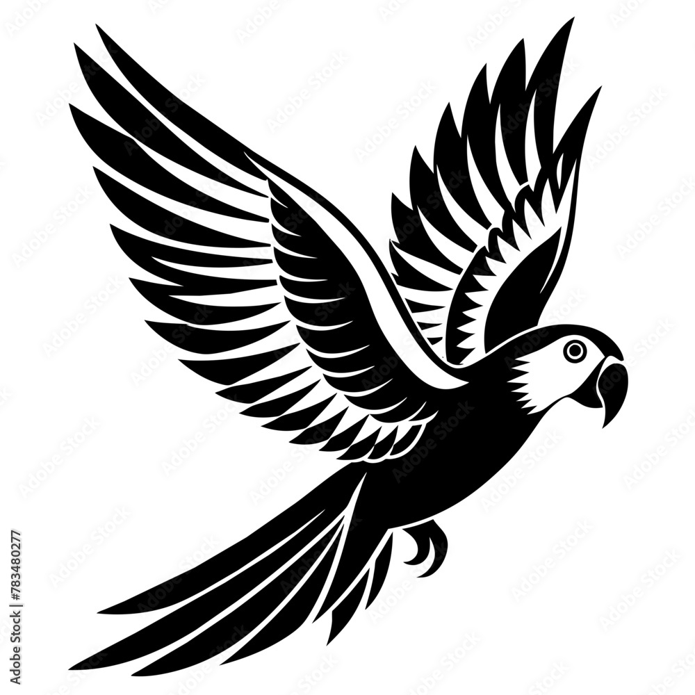Obraz premium Flying Parrot Bird silhouette. Parrot Logo design concept isolated on white background. Parrot logotype Vector Illustration 