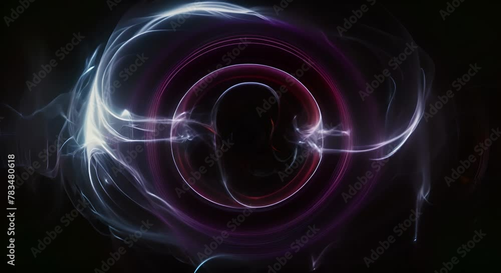 Circular sound waves in digital art form with electric energy effects, dark base