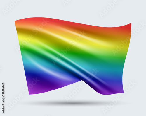 Vector illustration of 3D Vertical rainbow gradient flag isolated on light background. Created using gradient meshes, EPS 10 vector
