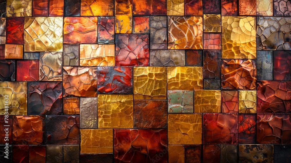 Abstract copper tile mosaic, artistic wall design