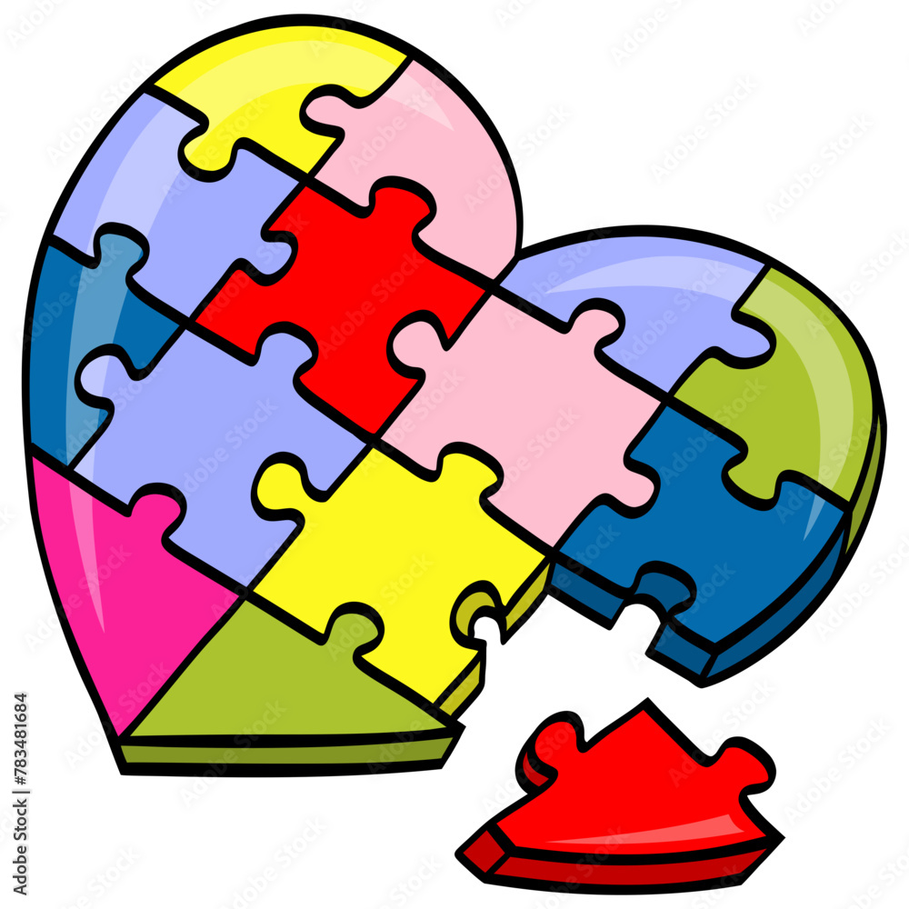 Obraz premium Autism Puzzle Jigsaw Colorful Heart Shape Pieces Vector Illustration Doodle Art