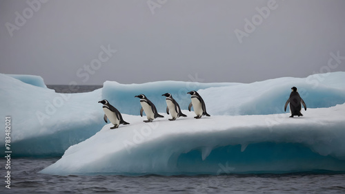 penguin jumping off the water from ice berg