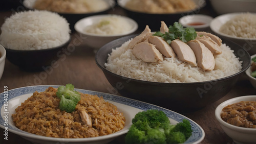 Hainanese chicken rice or rice steamed with chicken soup