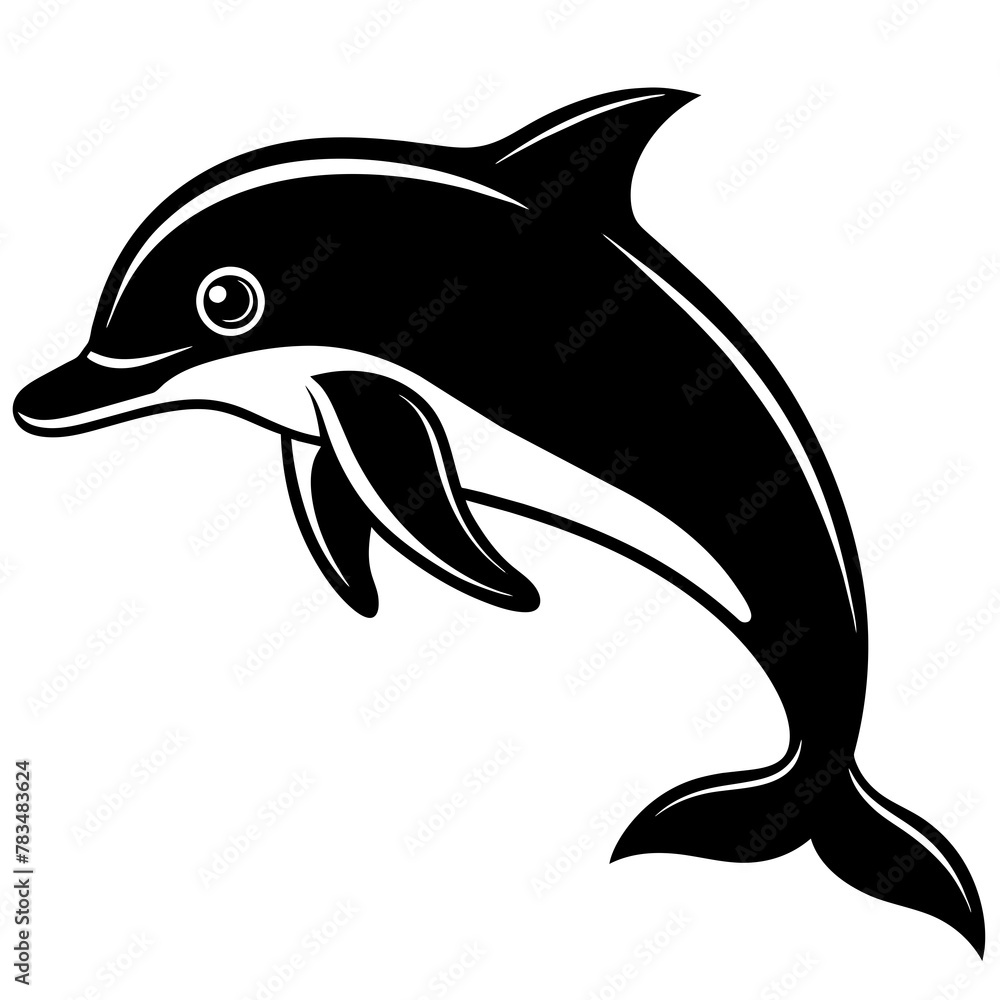 Fototapeta premium dolphin isolated on white background mascot,dolphin silhouette,vector,icon,svg,characters,Holiday t shirt,black fish drawn trendy logo Vector illustration,fish on a white background,eps,png