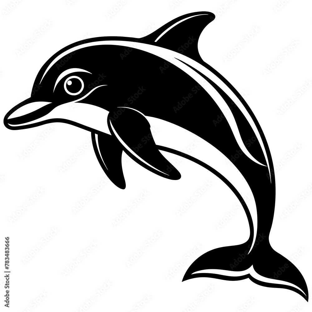 Naklejka premium dolphin isolated on white background mascot,dolphin silhouette,vector,icon,svg,characters,Holiday t shirt,black fish drawn trendy logo Vector illustration,fish on a white background,eps,png