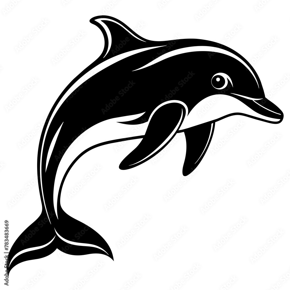 Obraz premium dolphin isolated on white background mascot,dolphin silhouette,vector,icon,svg,characters,Holiday t shirt,black fish drawn trendy logo Vector illustration,fish on a white background,eps,png