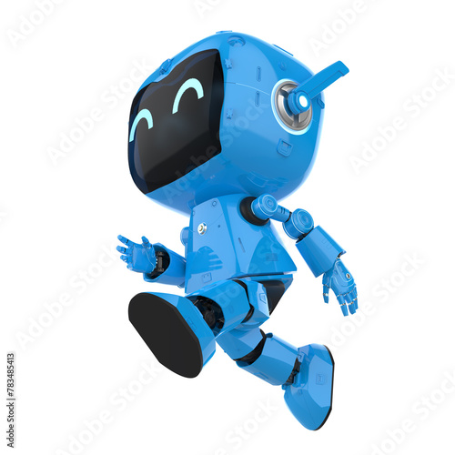 Cute and small artificial intelligence personal assistant robot walk isolated