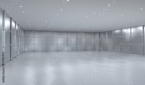 Empty hall interior with clean and shiny metallic wall