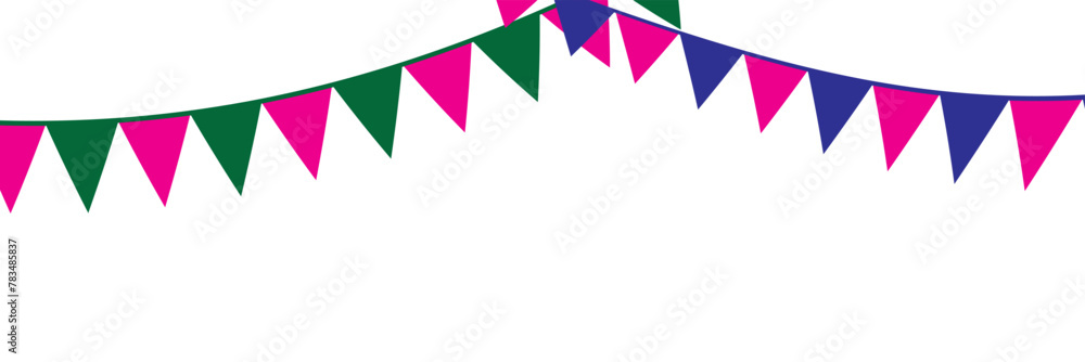 Obraz premium Multicolored bright triangular flags isolated on a white background