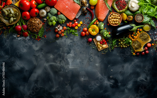 Fruits and vegetables with black background