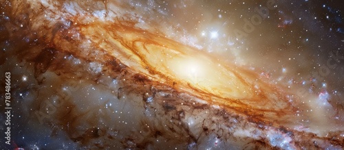 Detailed view of a spiral galaxy with another spiral galaxy visible in the distant background