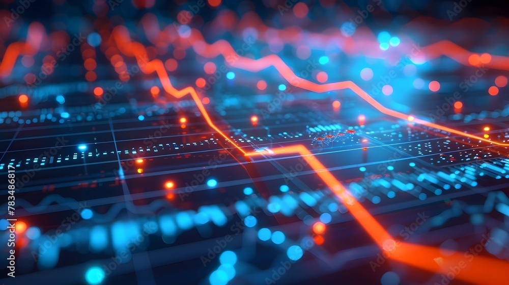 Financial stock market charts with trend lines, blue charts, charts showing uptrends, orange and red lines and arrows, background material for financial newspapers. Financial stock market charts with trend lines, blue charts, charts showing uptrends, orange and red lines and arrows, background material for financial newspapers.